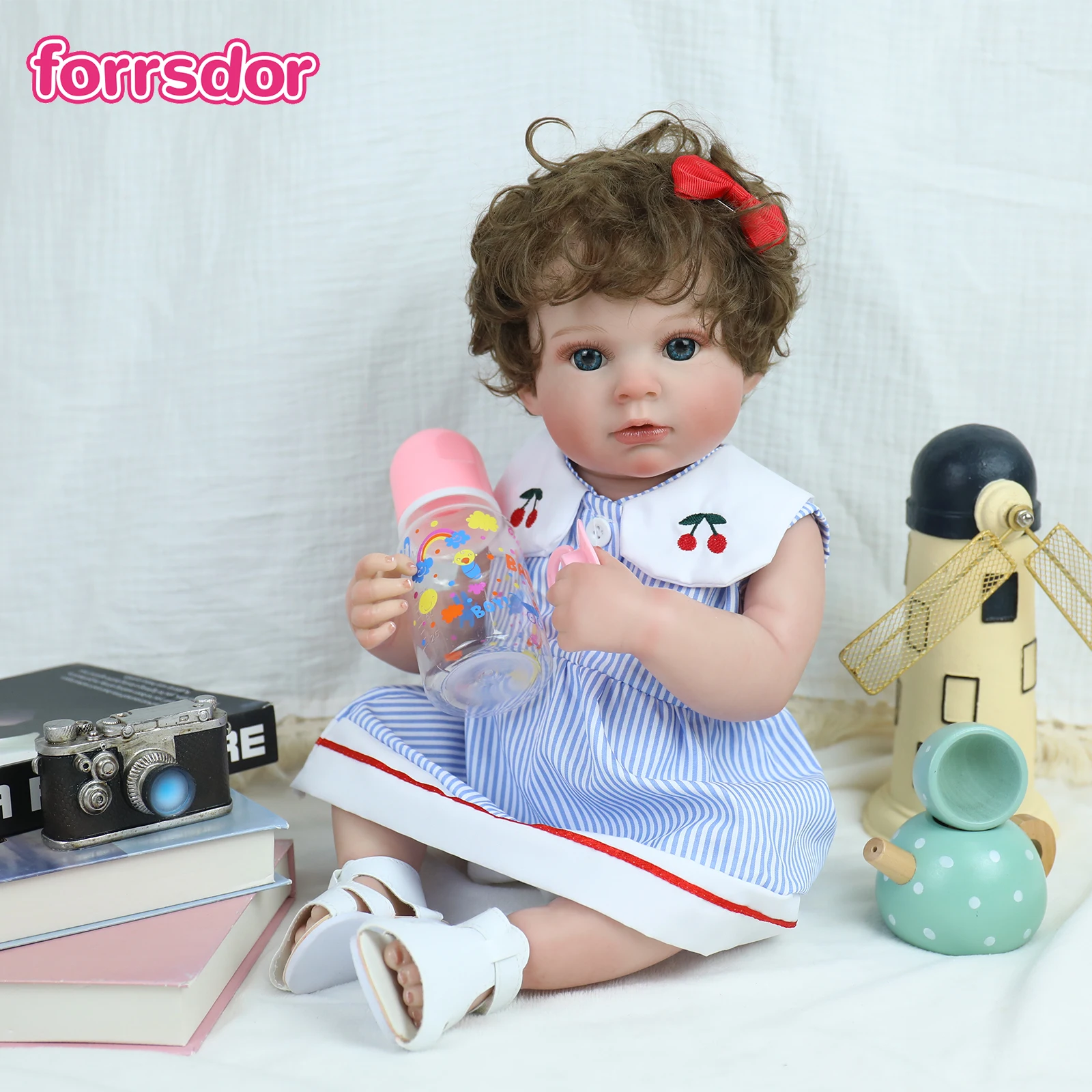 

50CM Brown Curly hair Reborn Baby Girl Soft Vinyl Newborn Hand-Detailed Painted Skin Hand Painted Hair Cuddly Baby Girl Doll Toy