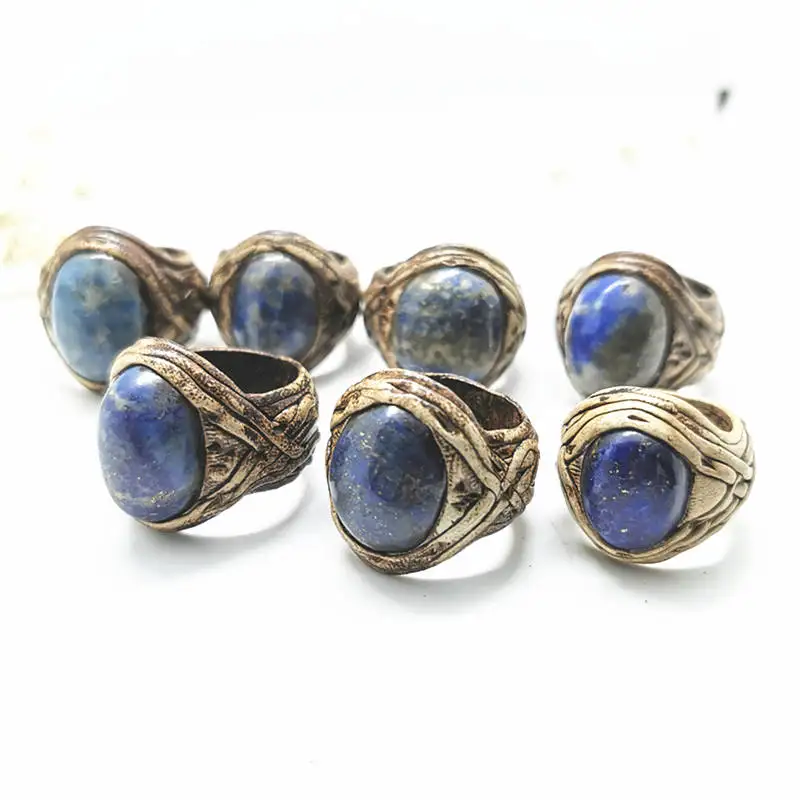 Vintage Ethnic Handmade Clay Rings Inlaid Natural Stone Lovely Rings for Lady Crystal Agates Labradorite R037