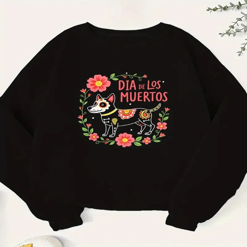 

Winter Fall Women Plus Size Sweatshirt Dog And Floral Art Print Pet Machine Washable Fashionable Funny Cute New 2025