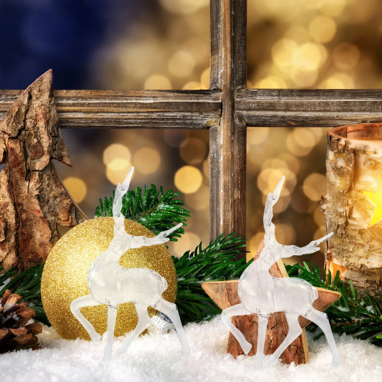 

2Pcs Clear Acrylic Deer Sculpture Small Transparent Christmas Elk Ornament Holiday Table Decoration Xmas Desktop Ornament