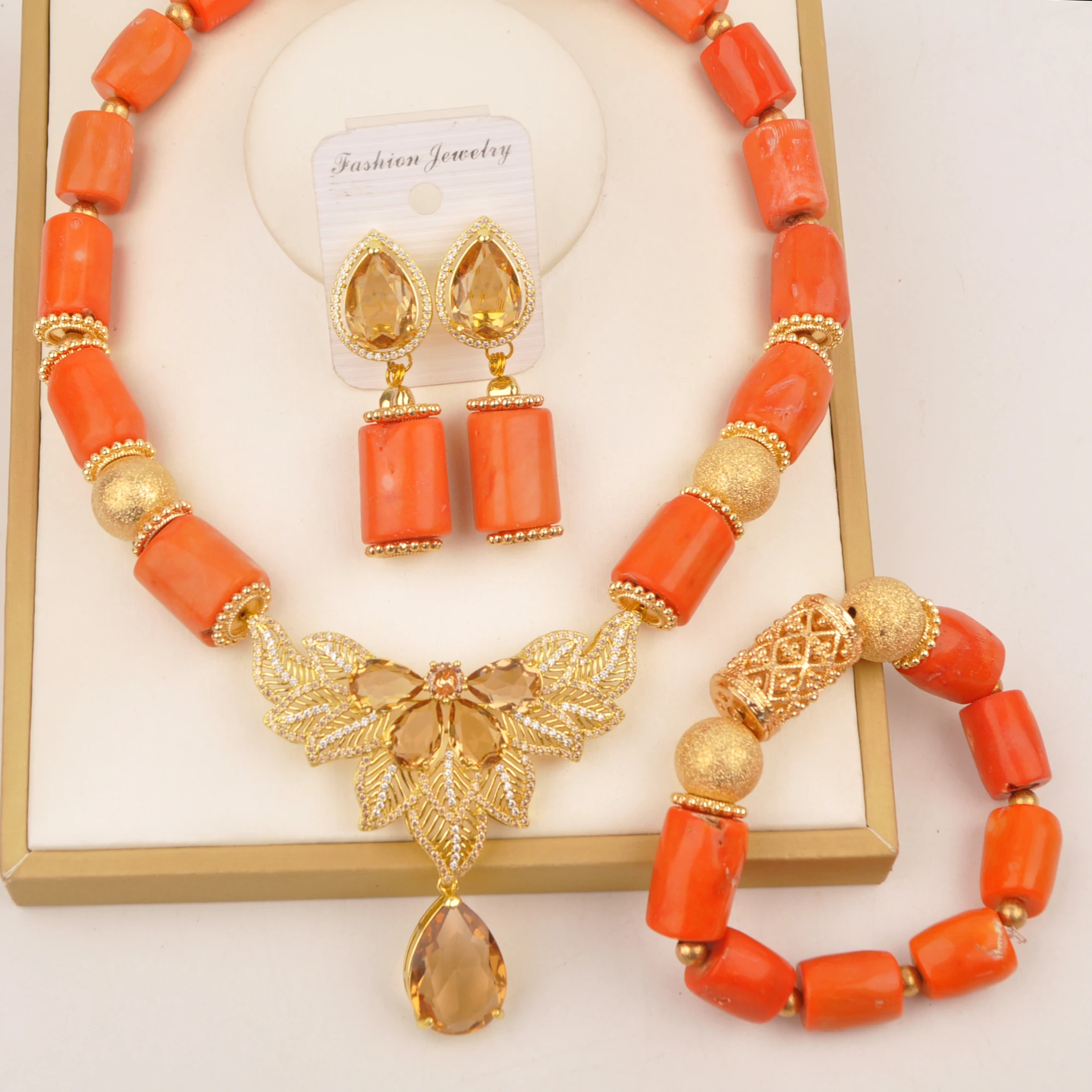 Wedding necklace Natural Orange Coral Nigeria African fashion jewellery collection