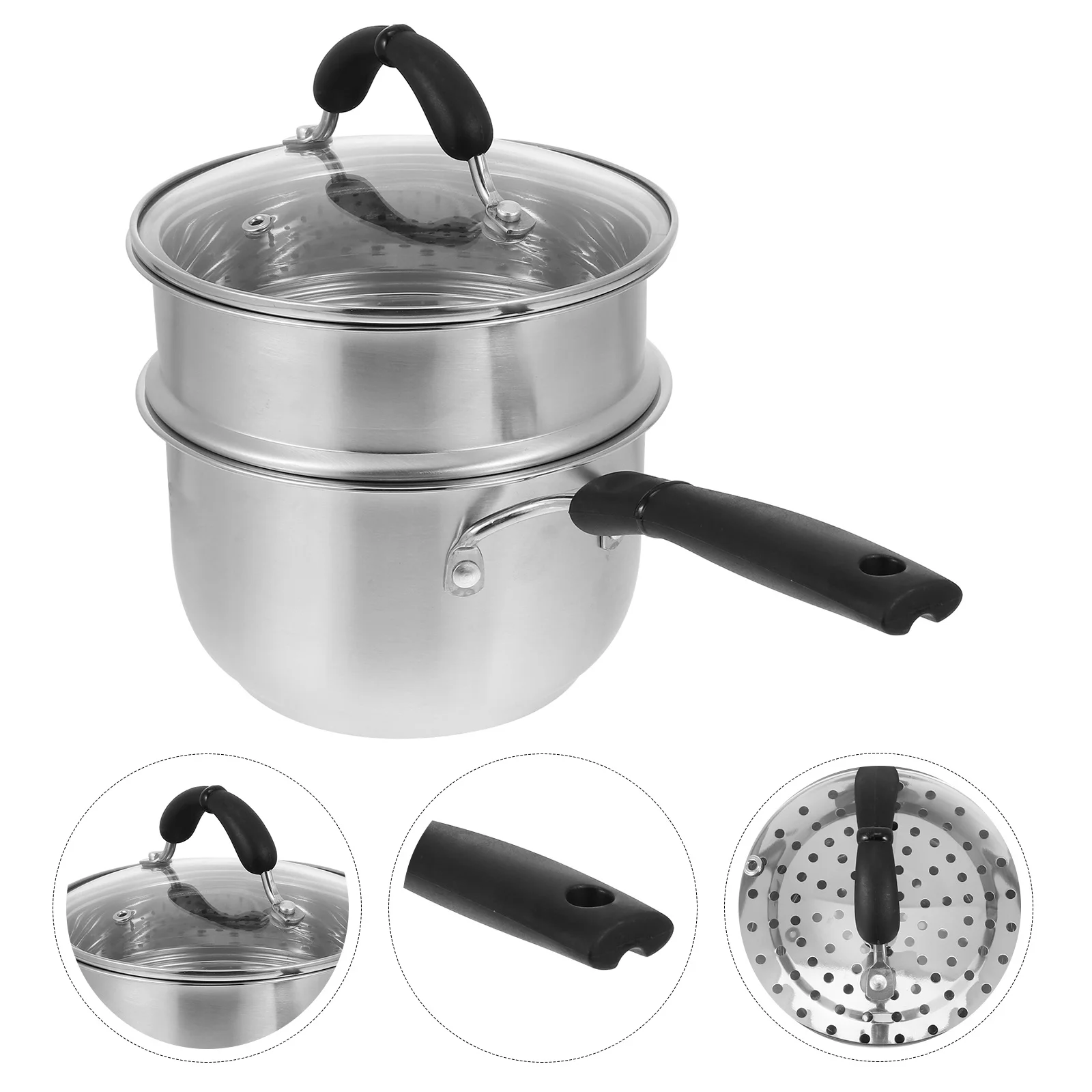 

1pc Thickened Noodle Pot Stainless Steel Soup Pan Single Handle Silver Mirror Finish Easy Clean Stew Pot For Home Baby Food