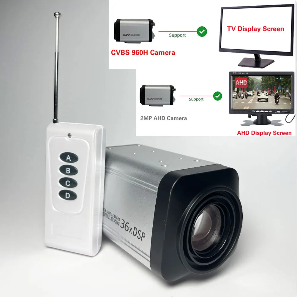 Wireless remote control CVBS 36X Zoom Auto Focus CCTV Box Camera AHD Used By Private Investigators To Follow Up Investigations