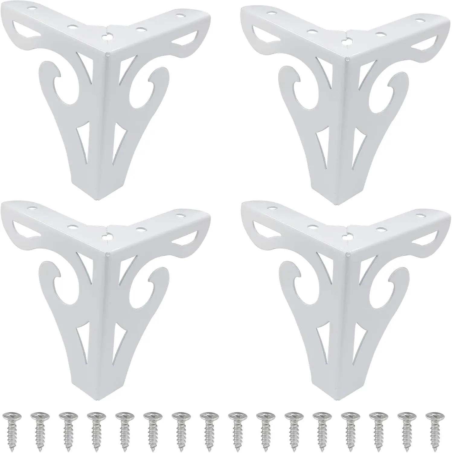 

4 Inch/10cm Hollow Out Furniture Legs Set of 4, White Artistic Metal Sofa Cabinet Legs, Modern Triangle Couch Feet Met