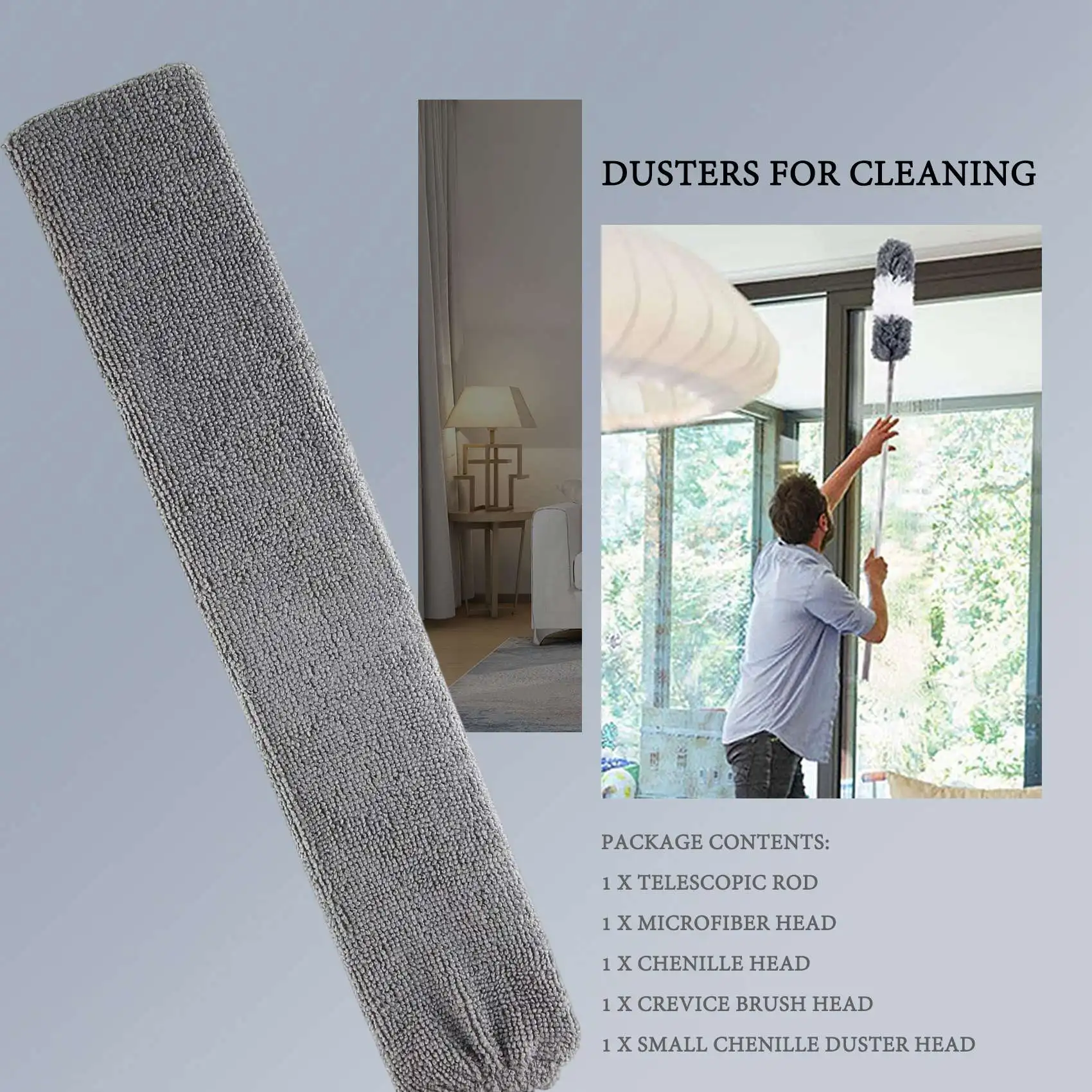 6Pcs Duster Cleaning Kit,Extendable Microfiber Feather Duster For Cleaning Dust Cobweb Ceiling Fans Lights Blinds Cars-AS97