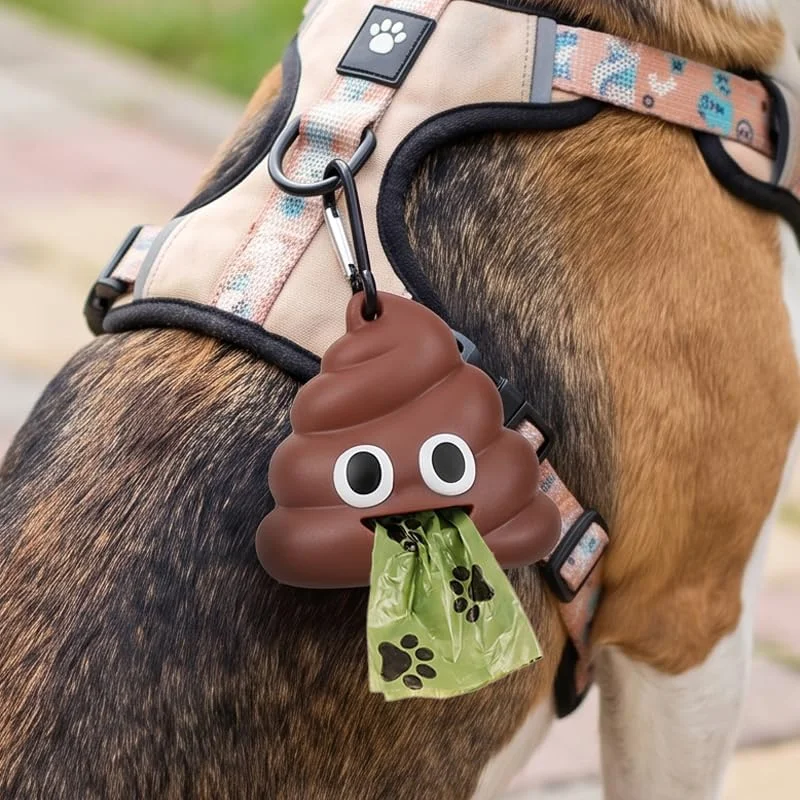 Funny Poop Shape Dog Waste Bag Dispenser Silicone Leash Clip Carrier Portable Pet Walking Garbage Clean Pouch with Carabiner