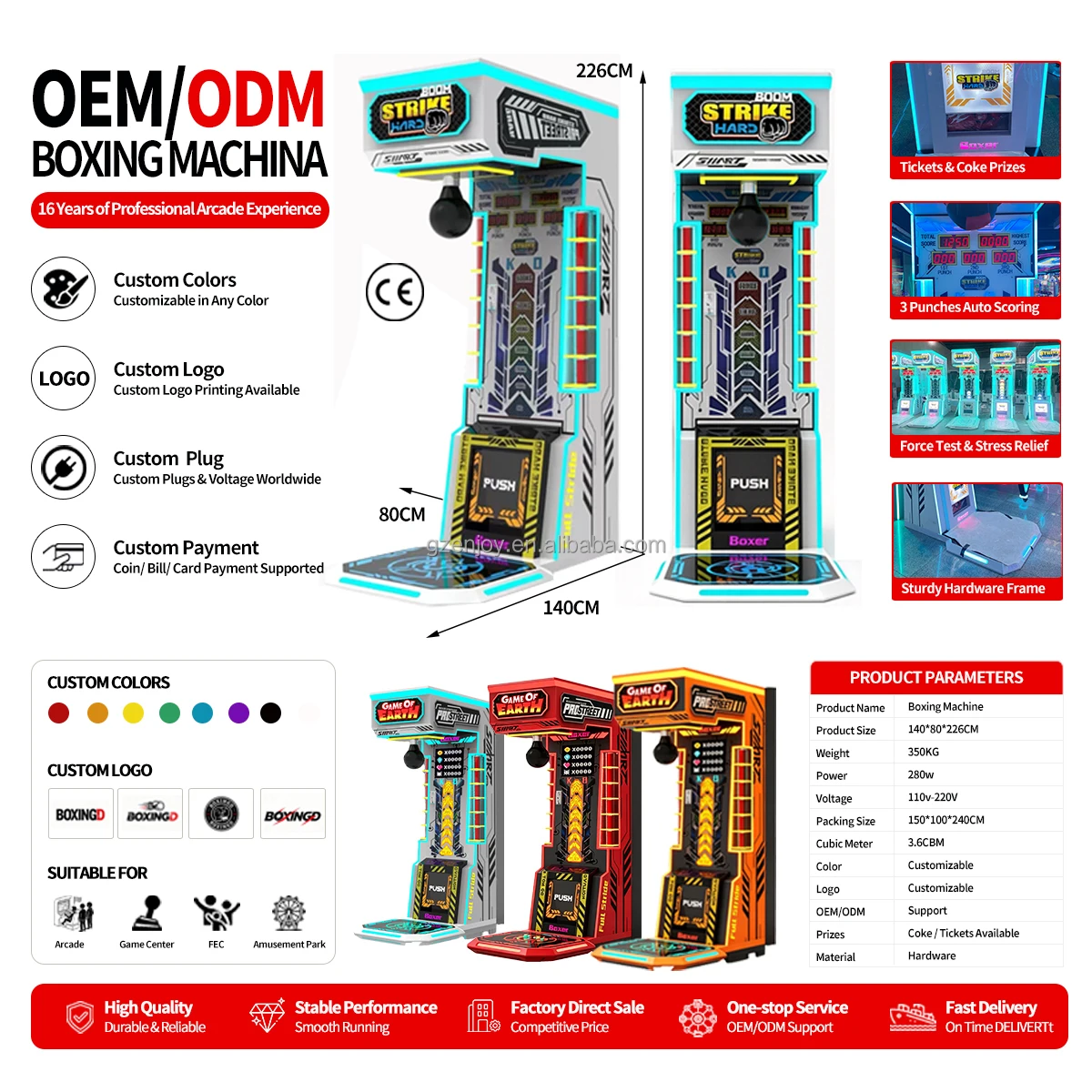 High Quality Coin Operated Boxing Machine Electronic Punching Game Strength Tester Metal Construction English/Spanish for Adults