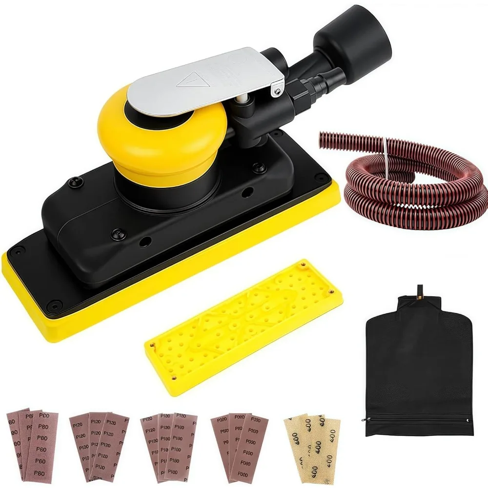 

3 x 8 in Dust-free Air Orbital Sander, 70 mm x 198 mm 1/8 in Pneumatic Sander, 10,000 Max OPM self-Contained Vacuum with Extra H