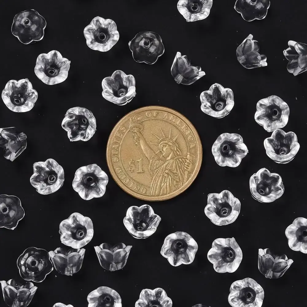 200pc Transparent Acrylic Beads  Tulip Flower  Lily of the Valley Clear  about 10mm wide  6mm thick  hole:1.5mm