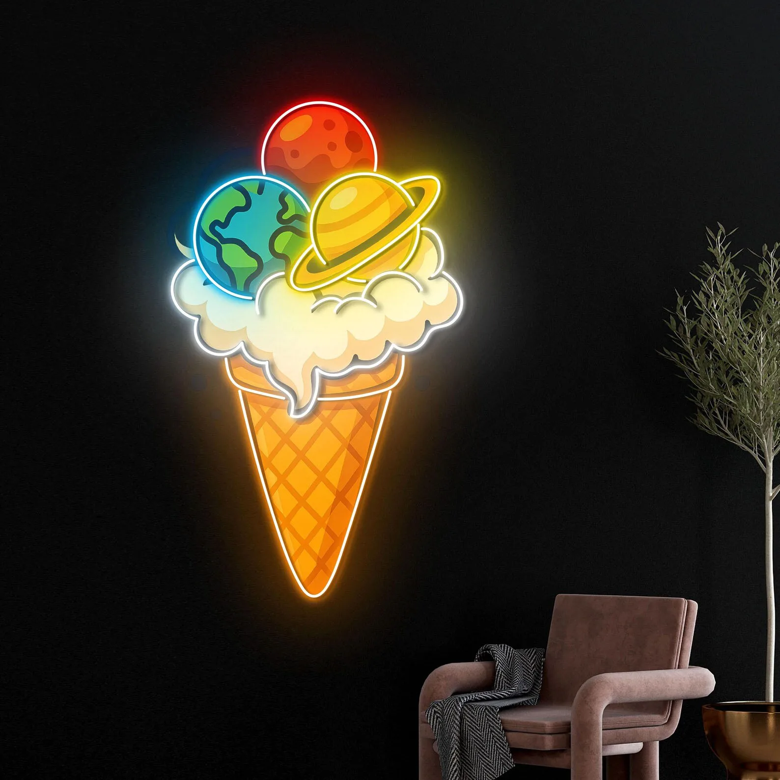 Ice Cream Neon Sign for Wall Decor,Ice Cream Shop Neon Decor,Business Dessert LED light for Bar,Birthday Party,Bedroom Decor