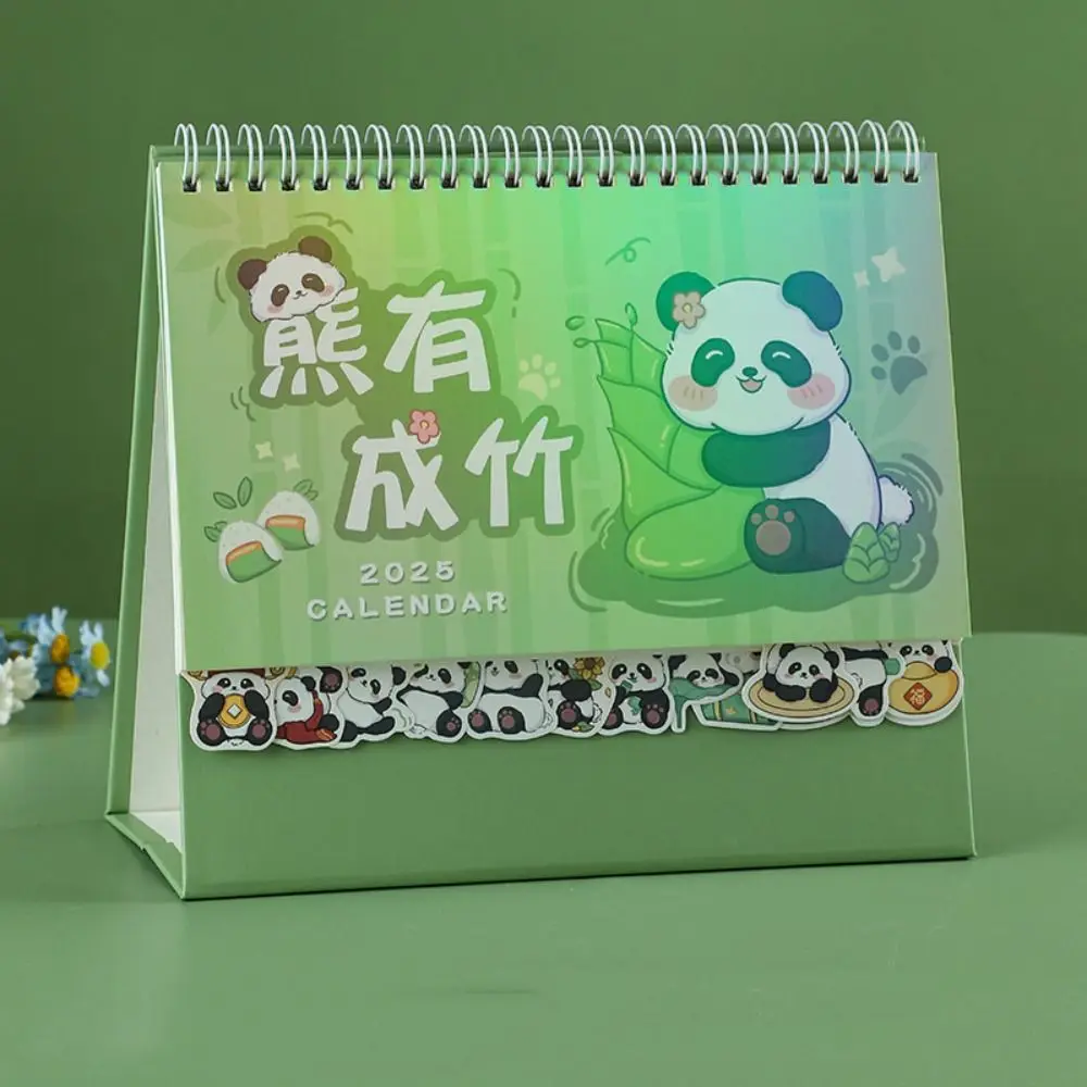 Laser 2025 Desk Calendar Panda/Duck Pattern Standing Flip Planning Monthly Calendar Coil Binding Solid Schedule Calendar Student