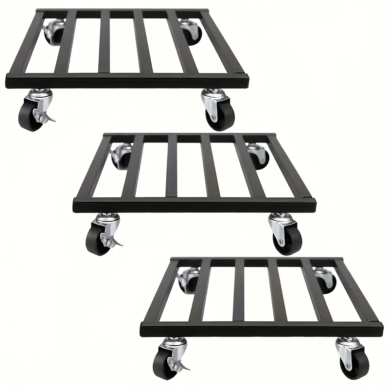 

3 Heavy Duty Metal Plant Dollies with Locking Wheels - 10" And 12" Square Frames for Indoor/Outdoor Use, Holds Up to 150 Lbs