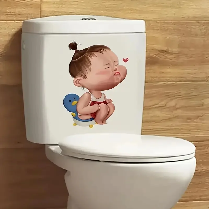 Cartoon Funny Child Toilet Stickers, Bright Bathroom for Home Decoration, Vinyl Animal Decals, Art Wall Paper, Poster