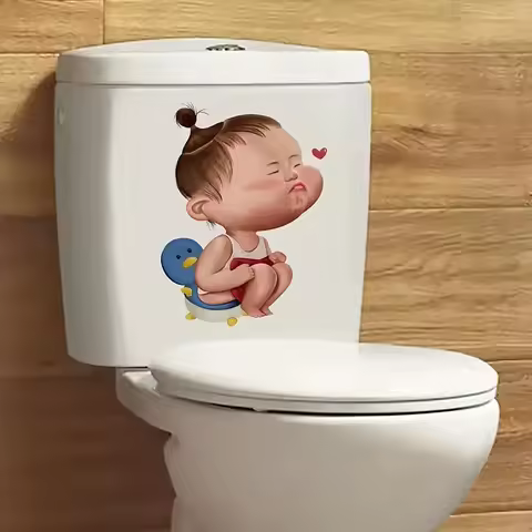 Cartoon Funny Child Toilet Stickers, Bright Bathroom for Home Decoration, Vinyl Animal Decals, Art Wall Paper, Poster