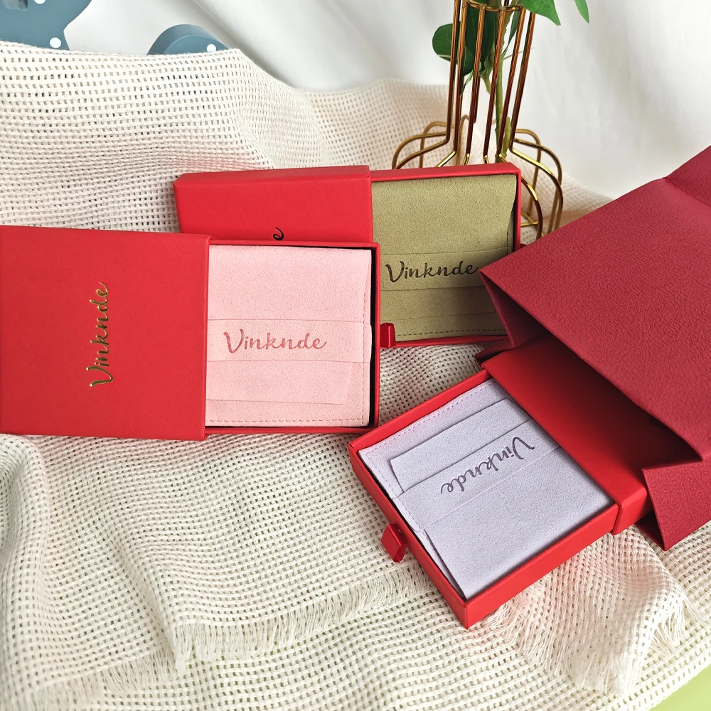 

Мешочки для шкатулок для драгоценностей, маленькие красные картонные кольца, серьги, ожерелье, ящик, упаковка, шкатулка для драгоценностей, замшевая подарочная сумка с логотипом