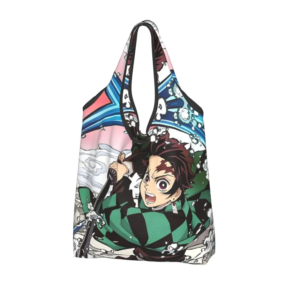 Demon Slayer Kimetsu No Yaiba Kamado Tanjirou Portable Tote Shopping Bags Foldable Shopper Bag Grocery Handbag Shoulder Bag