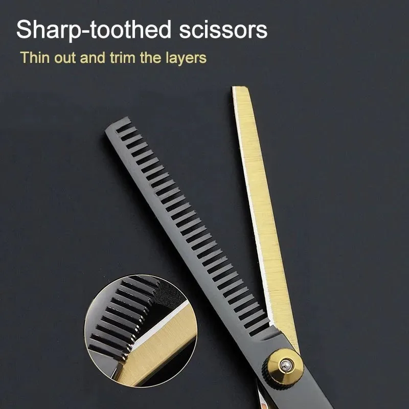 2026 New Model 6 Inches Black-gold Barber Scissors Household Scissors Flat Shears Fine-toothed Shears Barber Accessories