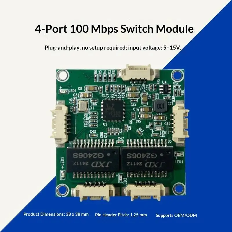 38mm Industrial Ethernet Switch Industrial 4 Port 10/100M Network Ethernet Switch 5V/12V/15V Power Input Temperature-40 To 75℃