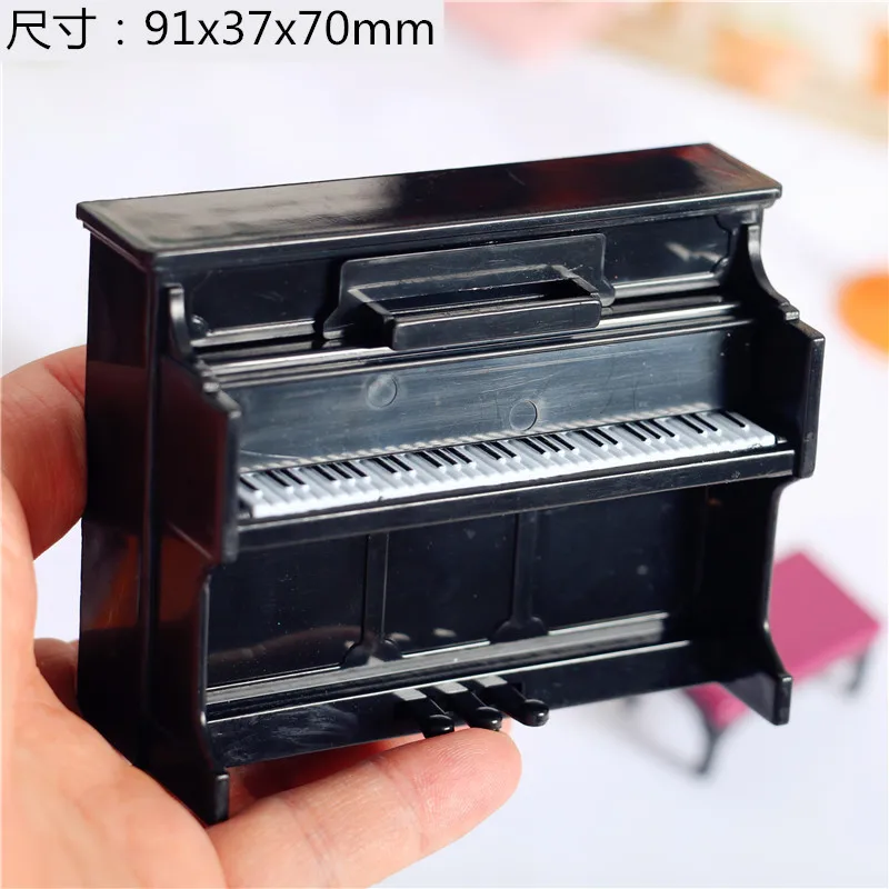 1Pcs Dollhouse Simulation Miniature Upright Piano and Piano Bench 1/12 Mini Furniture Model Scene Shooting Props