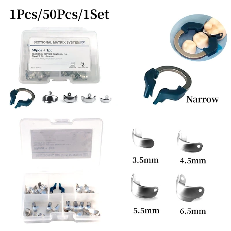 

Dental Matrix Bands M4 Metal Matrices Sectional Contoured Matrix System Nickel Titanium Narrow Clamping Ring Dentistry Materials