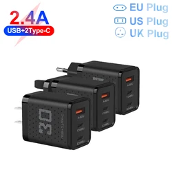 30W USB Type C Charger PD Fast Charging Phone Charger Adapter For iPhone Samsung Xiaomi Huawei QC3.0 EU/US/UK Plug Wall Charger