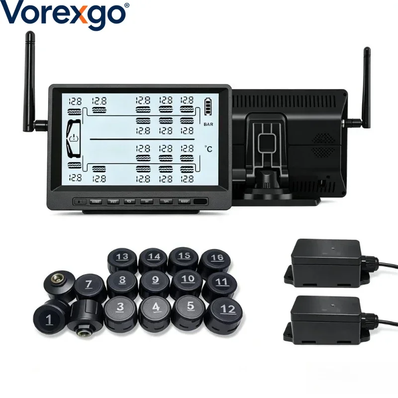 Solar External TPMS Tire Pressure Monitoring System for 6/8/10/12/14 Wheel Truck Trailer RV Fire Truck