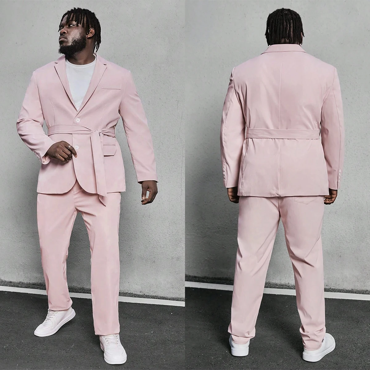 Formal Groom Wedding Tuxedos Pink Plus Size Suits Jacket Pants Set 2 Piece Prom Blazer Man Party