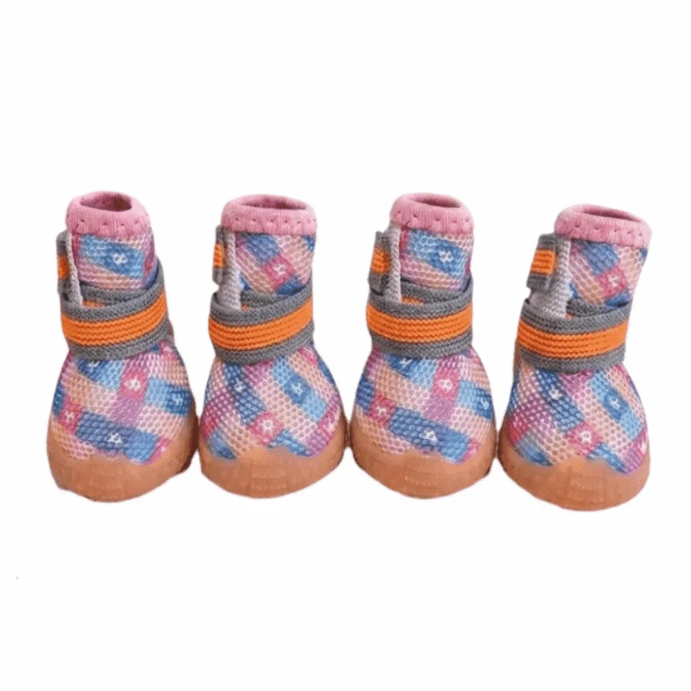 4 pcs/set Breathable Mesh Dog Mesh Shoes Wear Resistant Non-slip Dog Paw Protectors Soft Adjustable Dog Sneakers Outdoor Walking
