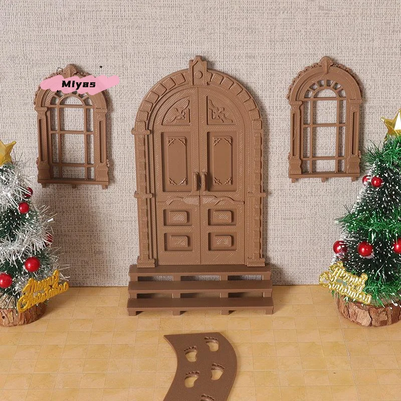 Modelo de puerta de estilo europeo a escala 1/12 para decoración de muebles de casa de muñecas, accesorios de construcción de microescena para casa de muñecas de simulación