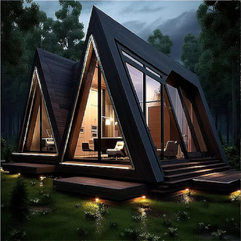 Wood A-Frame Hut Prefabricated Structure Triangular Timber Residence for Hot Spring Resort Custom Wellness Cabin  Holiday Design