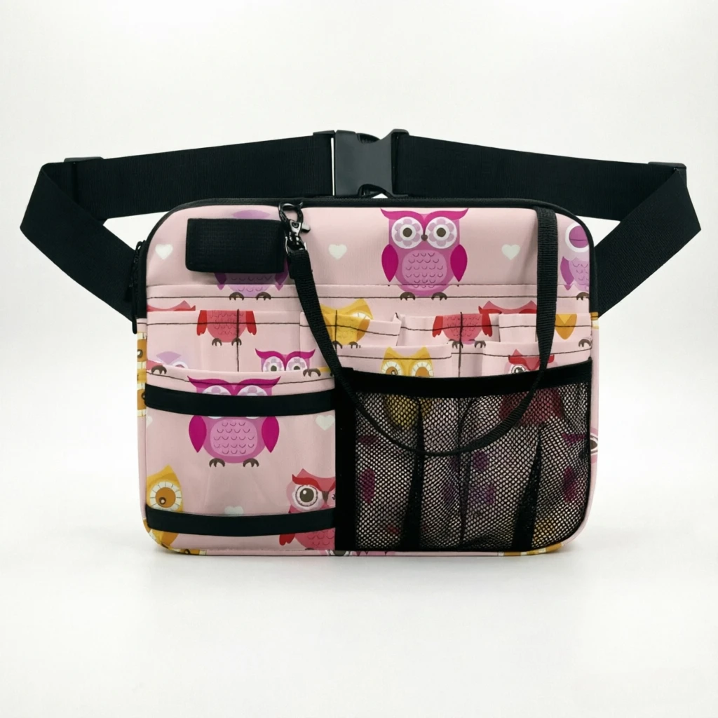 Cute Owl Print Nurse Waist Bag - Multi-Pocket Medical Pouch with Mesh Pockets, Adjustable Strap for Nursing Essentials view 4