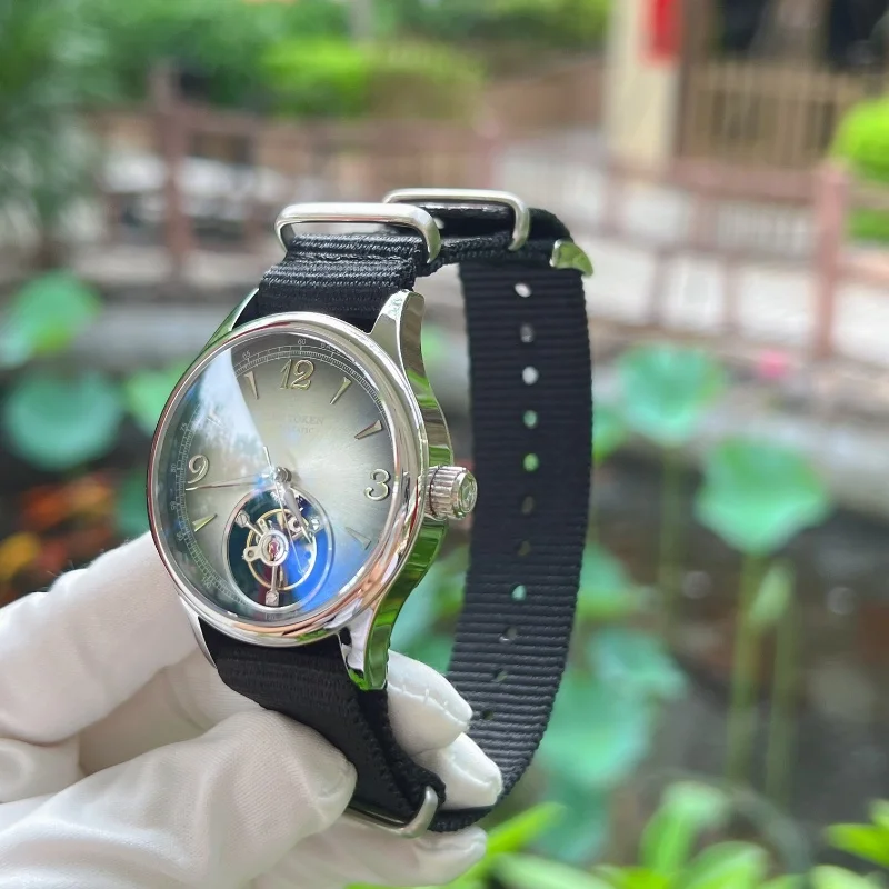 TIME TOKEN T434GS Mens Automatic Mechanical Skeleton Watch Stainless Steel Case Sapphire Crystal 5ATM Water Resistant Tourbillon