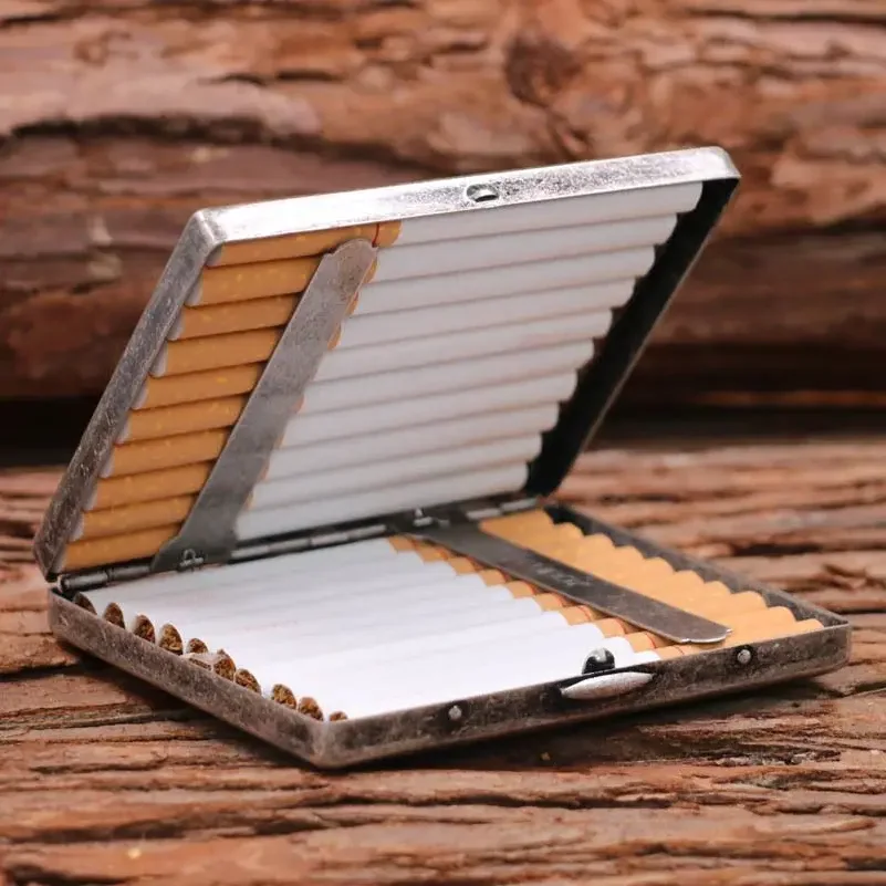Antique Silver Copper Cigarette Case 20 Capacity, Portable Metal Cigarette Holder for Men, Retro Medium Size Cigarette Box view 4