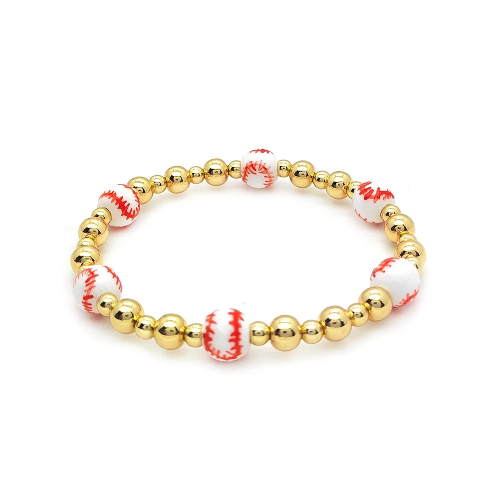 KKBEAD Rugby Baseball Beads Bracelet for Women Fashion Jewelry 18K Waterproof Gold Plated Beads Stretch Bracelets