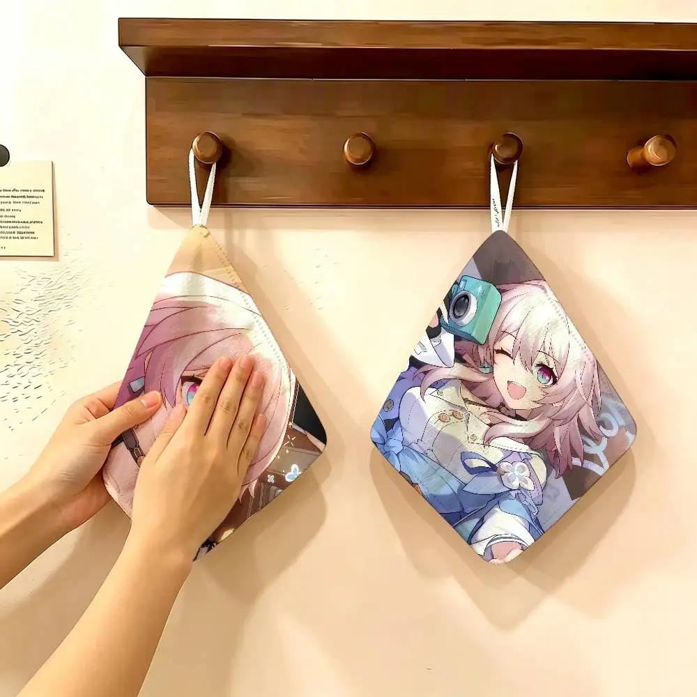 March 7th Honkai Star Rail Hanging Kitchen Towel, Polyester Cotton Material, Multipurpose Hand Wiping Towel for Family