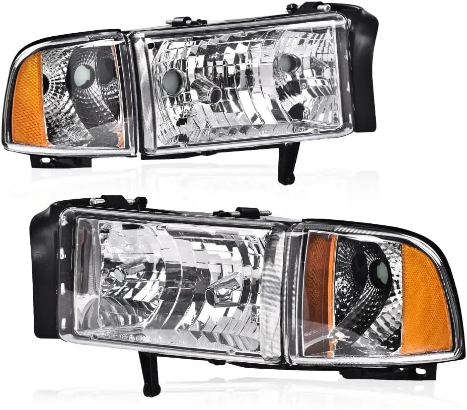 

Headlights,Compatible with 1994-2002 Dodge Ram 1500 2500 3500 Halogen Headlamps Assembly Clear Lens Clear Housing Amber Reflecto