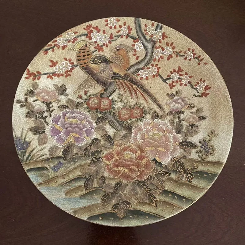 Painting bird hand-painted large plate, base, decoration, appreciation plate, entrance ornament