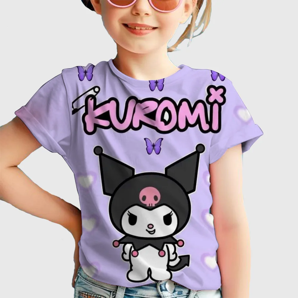 

Hello Kitty Clothes Children Birthday T Shirt Print Kawaii Kuromi Cartoon Boy Girl Short-Sleeve Tops Baby Tee Clothing Birthday