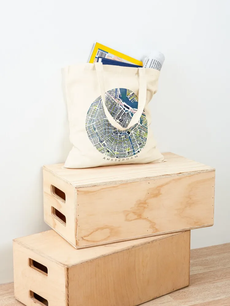 خريطة أمستردام. حقيبة حمل زرقاء حقيبة كبيرة حقيبة قماش حمل حقيبة يد نسائية مخصصة