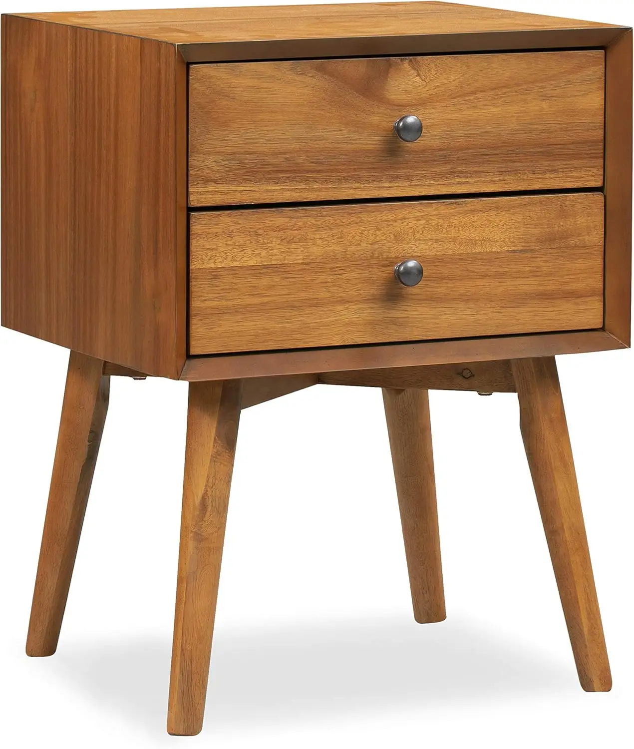 Edgemod Mid-Century Modern Nachttisch – Nachttisch aus Massivholz mit 2 Schubladen, Eichel-Walnuss-Finish, 9,5 Zoll hoch