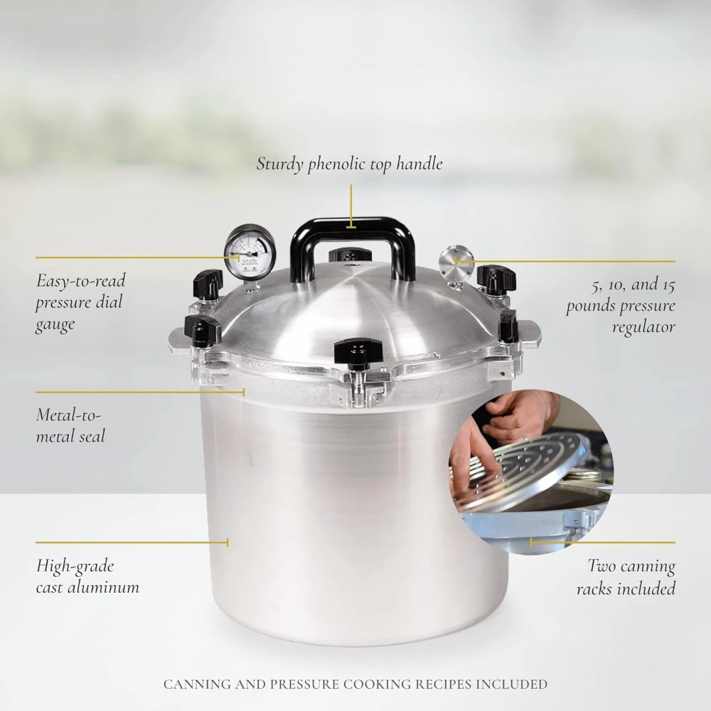 Pressure cooker, 21.5qt canning machine - sealing system - suitable for gas, electric or flat top furnaces, pressure cooker