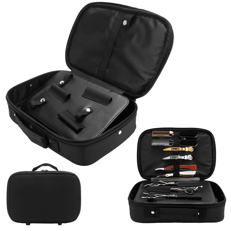 

Barber Hair Scissors Case Professional Hairdressing Kit Bag Black Hair Stylists Leather Scissors Trimmer Organizer with Handle
