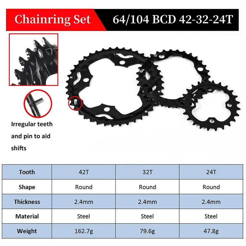 BUCKLOS 104/64 BCD Bicycle Chainring 22T 24T 26T 32T 38T 42T 44T MTB Chainring 9S 10S Mountain Bike Chainwheel Bicycle Parts