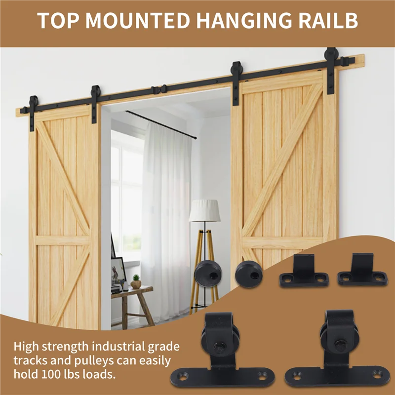 B-Est Sliding Barn Door Hardware Kits Top Mounted Hanging Rail Hanger Track Steel Closet Door Roller Rail For Single Door-B
