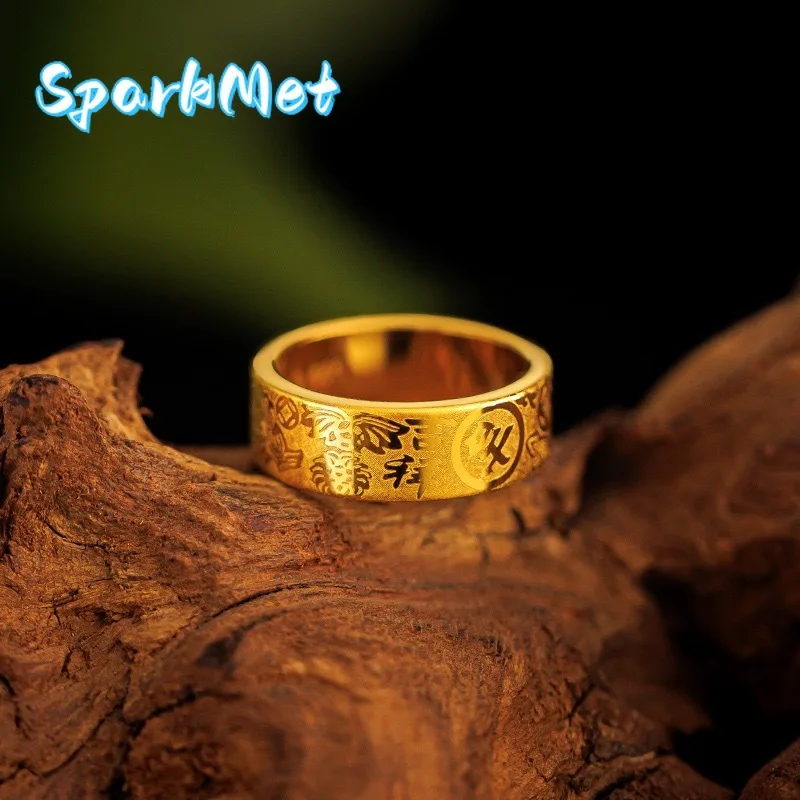 

Sparkmet 9999 24K pure gold, Ping An Joy, men's and women's style couple, high-end gold ring, high-end design, gold jewelry