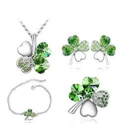 Crystal Clover 4 Leaf heart fashion jewelry set dropshipping Necklace earrings bracelet brooch charm girl quality birthday gifts