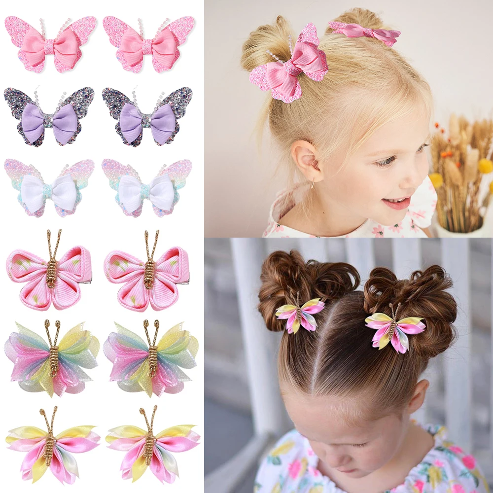 

2pcs/set Rainbow Butterfly Hair Clips For Girls Fashion Sequin Hairpins Children Cute Barrettes Kids Hair Accessories Gifts