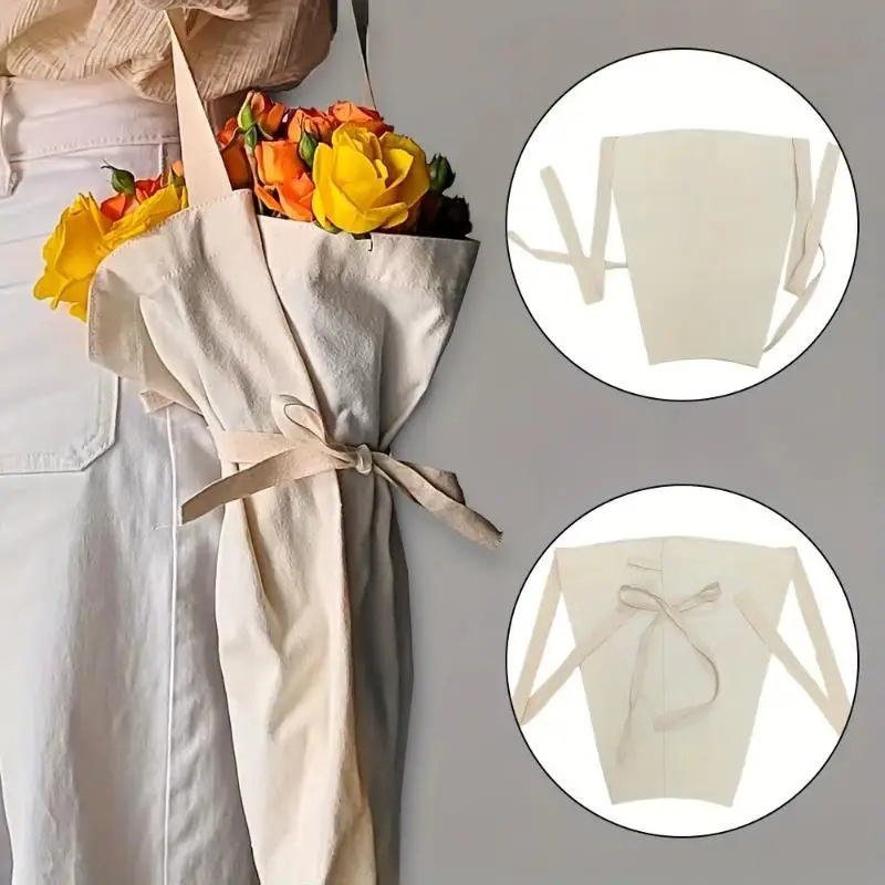 Creative Gift With Handle Flower Bouquet Bag Canvas Portable Floral Bouquet Tote Bag Reusable Flower Carrying Bag