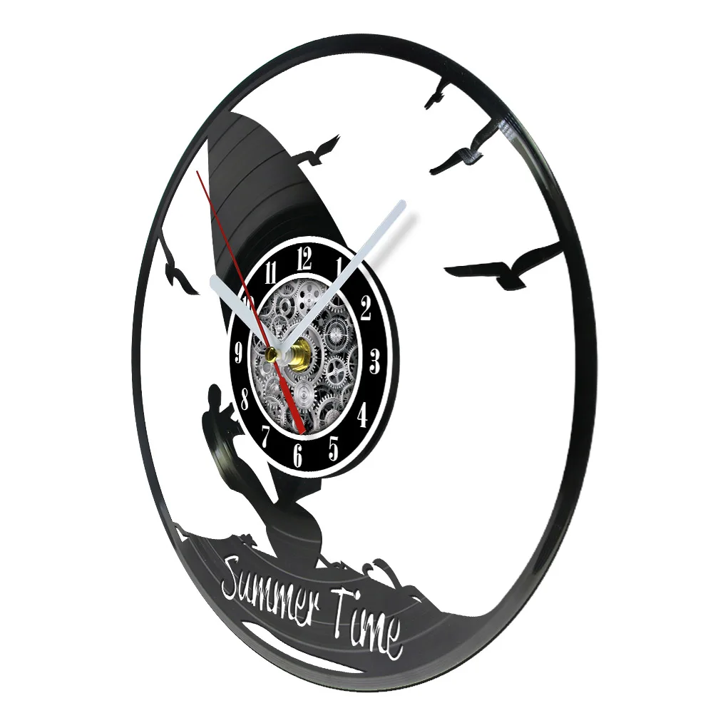 Windsurfing Laser Cut Vinyl Record Wall Clock Boardsailing Water Sports Windsurfers Home Decor Handicraft Art Music Album Clock