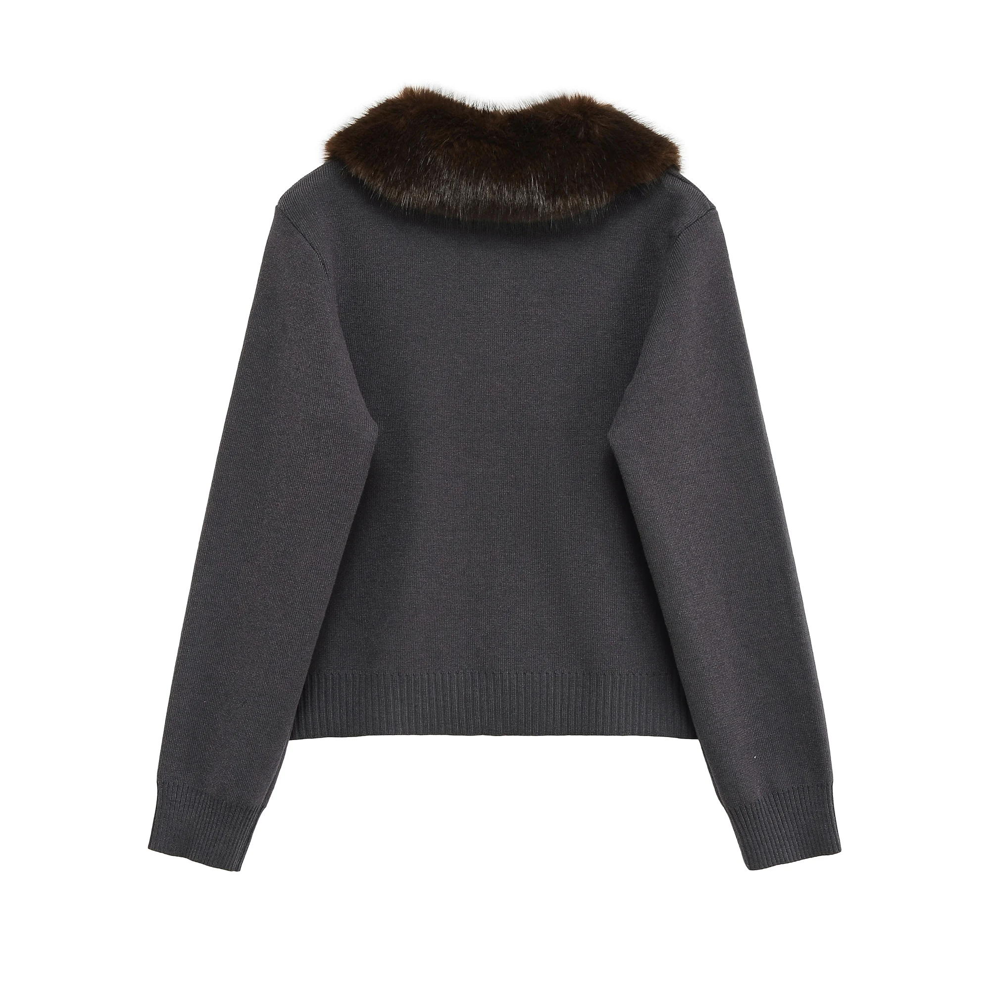 الملابس النسائية الخريف منتج جديد مزاجه تنوعا عارضة وعصرية تأثير الفراء الاصطناعي طية صدر السترة محبوك سترة #2